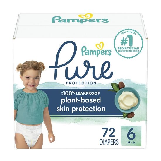 Picture of Pampers Baby Diapers - Pure Protection - Size 6, 72 Count, for up to 100% Leakproof, Premium Plant-based Skin Protection