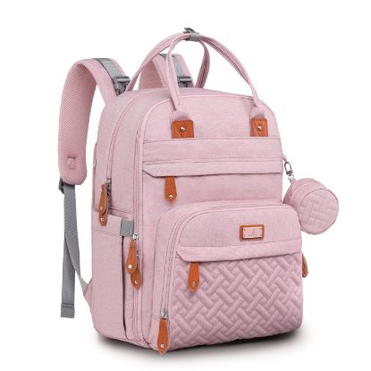 Picture of BabbleRoo Diaper Bag Backpack - Baby Essentials Travel Tote Multi function Waterproof Bag, with Changing Pad, Stroller Straps & Pacifier Case Unisex, Pink