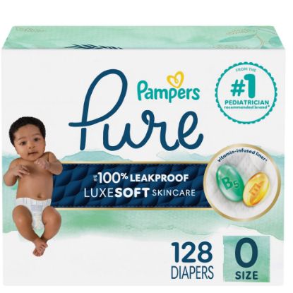 Picture of Pampers Pure Protection Diapers Newborn - Size 0, 128 Count, Hypoallergenic Premium Disposable Baby Diapers
