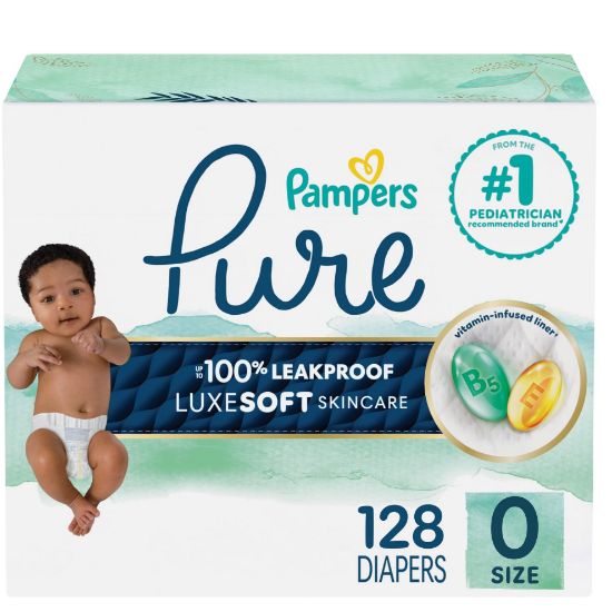 Picture of Pampers Pure Protection Diapers Newborn - Size 0, 128 Count, Hypoallergenic Premium Disposable Baby Diapers