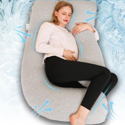 Picture of Chilling Home Pregnancy Pillow, Full Body Maternity Pillow for Pregnant Women, 63 inch Comfort U Shaped Pillow with Removable Washable Cover Cooling Jersey - Grey