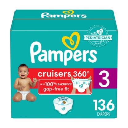 Picture of Pampers Diapers - Cruisers 360 - Size 3, 136 Count, Babyproof up to 100% Leakproof Pull-On Diaper