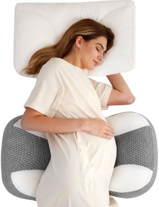 Picture of Momcozy Plus W Shaped Pregnancy Pillow for Sleeping, Adjustable Maternity Pillow for Side Sleepers, Portable Wedge Belly Support, Compact Design for Back Belly and HIPS, Grey and White