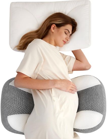 Picture of Momcozy Plus W Shaped Pregnancy Pillow for Sleeping, Adjustable Maternity Pillow for Side Sleepers, Portable Wedge Belly Support, Compact Design for Back Belly and HIPS, Grey and White