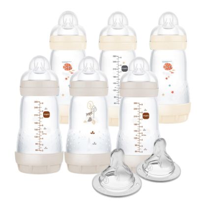 Picture of MAM 9oz Easy Start Anti-Colic Baby Bottle, Medium Flow with 2X Bonus Nipples, Breastfeeding-Like Silicone Nipple Bottle, Reduces Colic, Gas, & Reflux, Easy-to-Clean, BPA-Free, 2 Plus Months