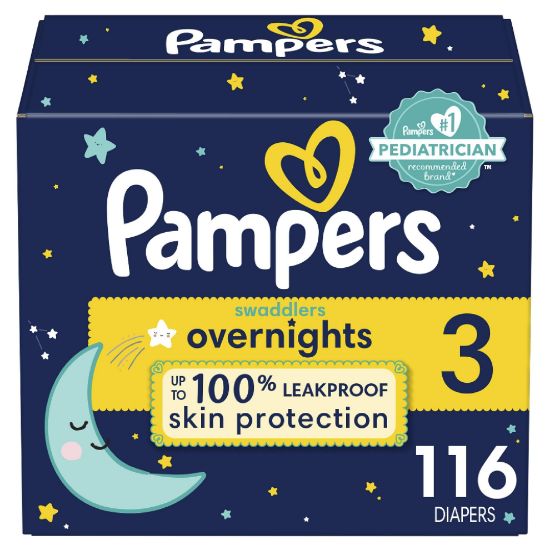 Picture of Pampers Overnight Diapers - Swaddlers Overnights - Size 3, 116 Count, Disposable Baby Diaper, Night Time Leak and Skin Protection