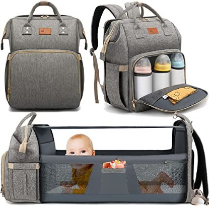 Picture of DEBUG Baby Diaper Bag Backpack with Changing Station for Boys Girl, Baby Registry Search Must Haves Shower Gifts Baby Stuff Newborn, Dad Grey Large Travel Waterproof Diapers Bag with Stroller Straps