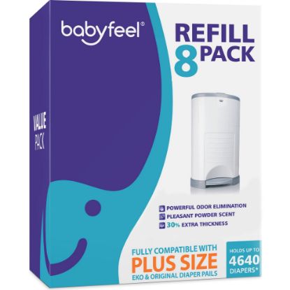 Picture of Babyfeel Refills for DEKOR PLUS Diaper Pails, 8 Pack, Exclusive 30% Extra Thickness, Fresh Powder Scent, Holds up to 4640 Diapers