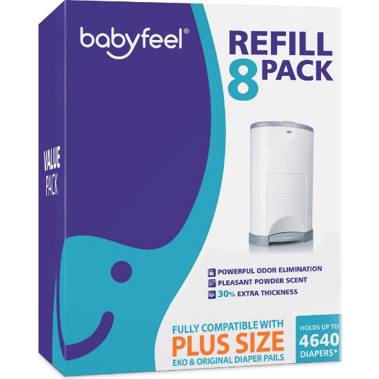 Picture of Babyfeel Refills for DEKOR PLUS Diaper Pails, 8 Pack, Exclusive 30% Extra Thickness, Fresh Powder Scent, Holds up to 4640 Diapers