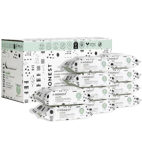 Picture of The Honest Company Clean Conscious Multi-Use Wipes | Hypoallergenic + Unscented for Sensitive Skin | Over 99% Water, Compostable, Plant Based, Baby Wipes | Pattern Play, 720 Count