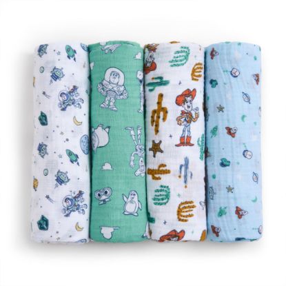 Picture of aden + anais Essentials Muslin Swaddle Blankets, Newborn Receiving Blanket for Swaddling, 100% Cotton Baby Swaddle Wrap, 4 Pack, Toy Story