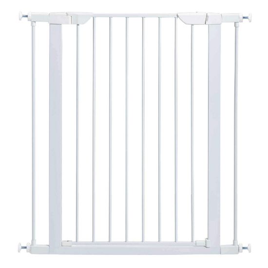 Picture of MidWest Homes for Pets 39 Inches Tall Walk-Through Steel Pet Gate, Pressure Mounted Dog Gate Measures 29 - 38 Inches Wide & Includes two 3-Inch-Wide Extensions, White