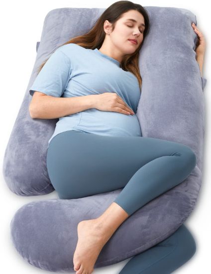 Picture of Momcozy Pregnancy Pillows for Sleeping, U Shaped Full Body Maternity Pillow with Removable Cover - Support for Back, Legs, Belly, HIPS for Pregnant Women, 57 Inch Pregnancy Pillow for Women, Grey