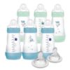Picture of MAM 9oz Easy Start Anti-Colic Baby Bottle, Medium Flow with 2X Bonus Nipples, Breastfeeding-Like Silicone Nipple Bottle, Reduces Colic, Gas, & Reflux, Easy-to-Clean, BPA-Free, 2 Plus Months