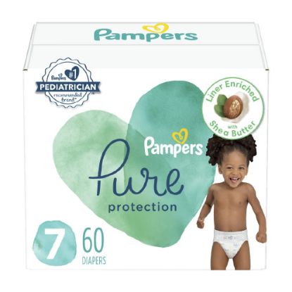 Picture of Pampers Baby Diapers - Pure Protection - Size 7, 60 Count, for up to 100% Leakproof, Premium Plant-based Skin Protection