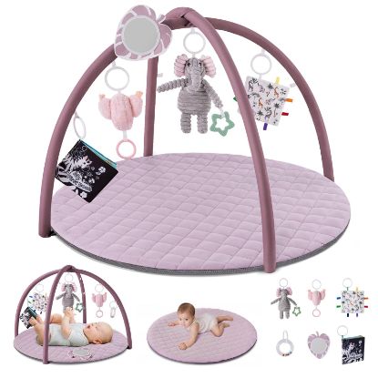 Picture of Blissful Diary Baby Play Gym Mat, Tummy Time Activity Mat with 6 Detachable Toys for Stage-Based Sensory & Motor Skill Development, Easy to Install & Clean, Baby Essentials Gift, Lavender Pink