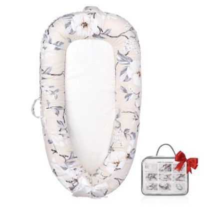Picture of JOCUTE Baby Lounger,100% Soft Breathable, Portable Canvas Newborn Lounger Infant Floor Seat Cushion for Travel, Tummy Time, Newborn Must Have Essentials Baby Shower Registry Search(Flower)