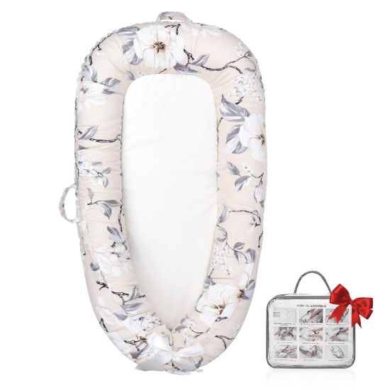 Picture of JOCUTE Baby Lounger,100% Soft Breathable, Portable Canvas Newborn Lounger Infant Floor Seat Cushion for Travel, Tummy Time, Newborn Must Have Essentials Baby Shower Registry Search(Flower)
