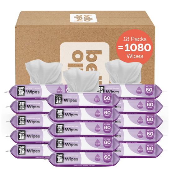 Picture of Hello Bello Extra Gentle Lavender Scented Baby Wipes, Plant Based, Made with 99% Water and Aloe for Babies and Kids, 1080 Count