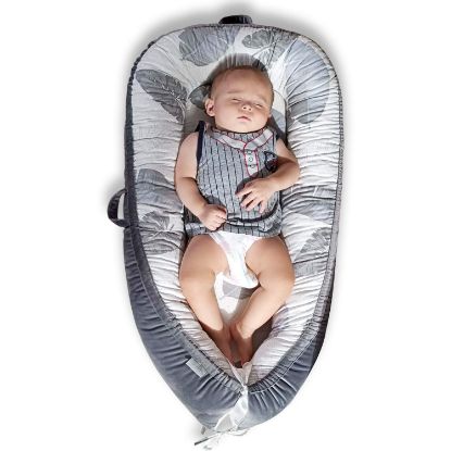 Picture of Mamibaby Baby Lounger - Ultra Soft 100% Cotton & Breathable Fiberfill Newborn Lounger, Portable Adjustable Infant Floor Seat for Travel, Newborn Must Have Essentials Baby Registry Search(Leaves)