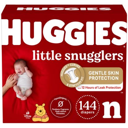 Picture of Huggies Newborn Diapers, Little Snugglers Newborn Diapers, Size Newborn (up to 10 lbs), 144 Count, White