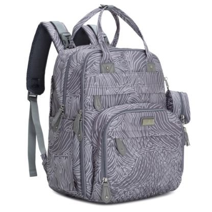 Picture of BabbleRoo Diaper Bag Backpack - Baby Essentials, Travel Essentials Baby Bag with Changing Pad, Stroller Straps & Pacifier Case - Unisex, Gray Swirls