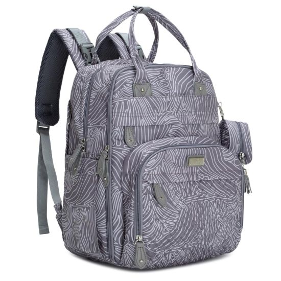 Picture of BabbleRoo Diaper Bag Backpack - Baby Essentials, Travel Essentials Baby Bag with Changing Pad, Stroller Straps & Pacifier Case - Unisex, Gray Swirls
