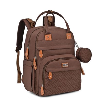 Picture of BabbleRoo Diaper Bag Backpack - Baby Essentials Travel Tote - Multi Function Waterproof Diaper Bag, Travel Essentials Baby Bag with Changing Pad, Stroller Straps & Pacifier Case - Unisex, Brown