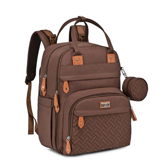Picture of BabbleRoo Diaper Bag Backpack - Baby Essentials Travel Tote - Multi Function Waterproof Diaper Bag, Travel Essentials Baby Bag with Changing Pad, Stroller Straps & Pacifier Case - Unisex, Brown