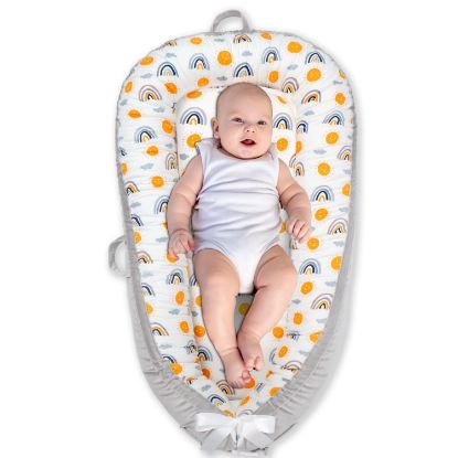 Picture of Baby Lounger for Newborn Cover - Newborn Lounger for 0-12 Months, Breathable & Portable Infant Lounger - Adjustable Cotton Soft Baby Floor Seat for Travel, Newborn Essentials - Rainbow…