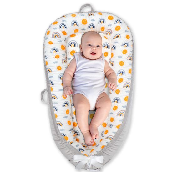 Picture of Baby Lounger for Newborn Cover - Newborn Lounger for 0-12 Months, Breathable & Portable Infant Lounger - Adjustable Cotton Soft Baby Floor Seat for Travel, Newborn Essentials - Rainbow…