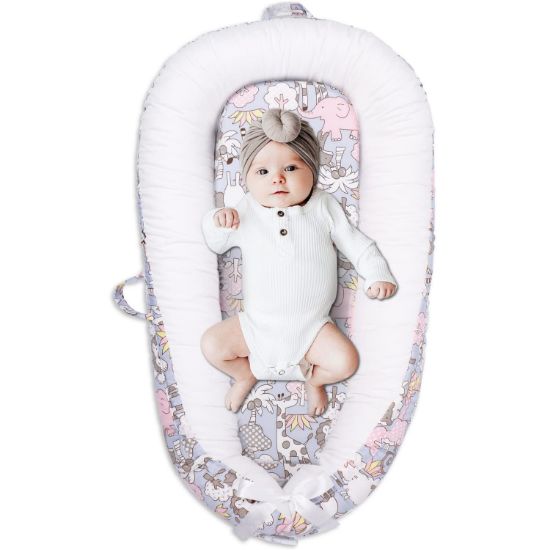 Picture of Baby Lounger for Newborn Cover - Newborn Lounger for 0-12 Months, Breathable & Portable Infant Lounger - Adjustable Cotton Soft Baby Floor Seat for Travel, Newborn Essentials -Sheep Monkey…