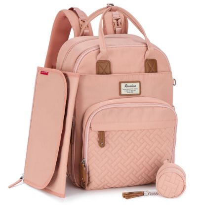 Picture of RUVALINO Diaper Bag Backpack, Multifunction Travel Pack Maternity Baby Changing Bags, Large Capacity, Waterproof, Pink