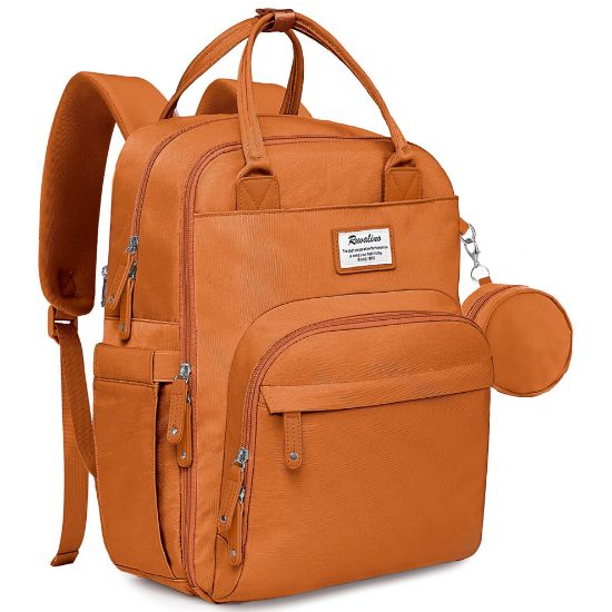 Picture of RUVALINO Diaper Bag Backpack, Multifunction Travel Pack Maternity Baby Changing Bags, Large Capacity, Waterproof, Maple Orange