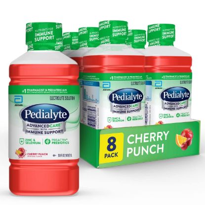 Picture of Pedialyte Advanced Care Electrolyte Solution, 1 Liter, 8 Count, with PreActive Prebiotics, Hydration Drink, Cherry Punch