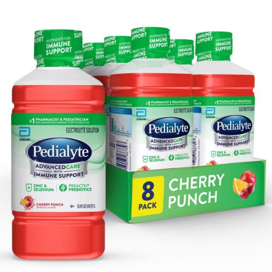 Picture of Pedialyte Advanced Care Electrolyte Solution, 1 Liter, 8 Count, with PreActive Prebiotics, Hydration Drink, Cherry Punch