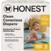 Picture of The Honest Company Clean Conscious Diapers for Sensitive Skin | Hypoallergenic, Fragrance Free | Gender Neutral Prints | Super Club Box, Size 3 (16-28 lbs), 120 Count
