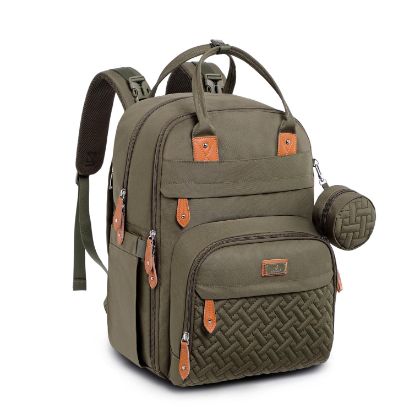 Picture of BabbleRoo Diaper Bag Backpack - Baby Essentials Travel Tote - Multi Function Waterproof Diaper Bag, Travel Essentials Baby Bag with Changing Pad, Stroller Straps & Pacifier Case - Unisex, Army Green