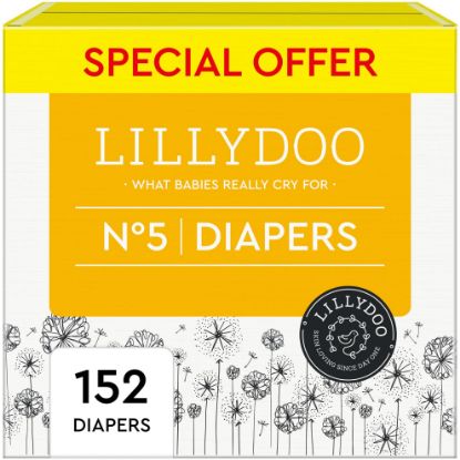 Picture of LILLYDOO Diapers - Size 5 (24-35 lbs), Monthly Supply (144 Count), Skin-Friendly, Ultrasoft, Chlorine-Free & Absorbent Baby Diapers