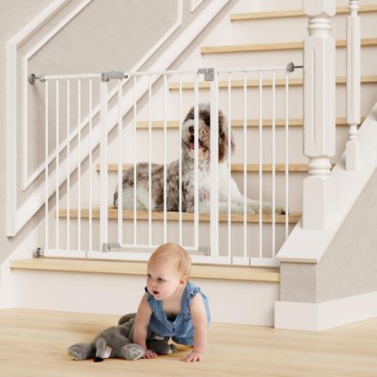 Picture of InnoTruth 28.9-49" Baby Gate for Stairs, 30" Tall Extra Wide Dog Gates for Doorways One-Hand Opening, Easy Walk Thru Dual Lock Dog Gates for The House, Hallways, Bedrooms, Easy Install Kid Gate,White