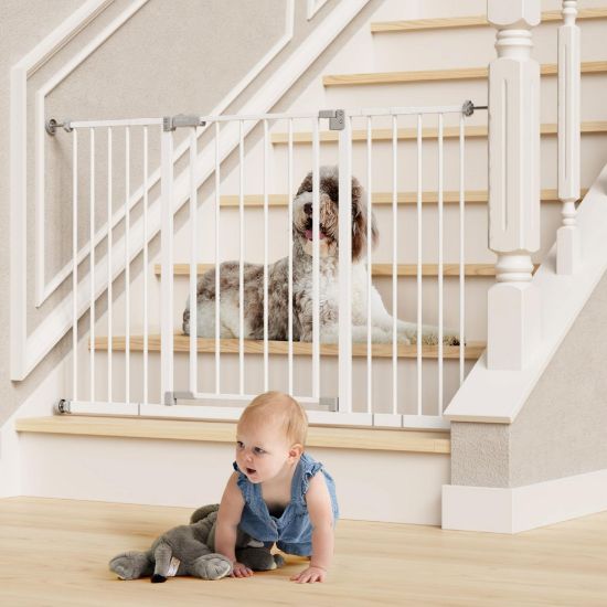 Picture of InnoTruth 28.9-49" Baby Gate for Stairs, 30" Tall Extra Wide Dog Gates for Doorways One-Hand Opening, Easy Walk Thru Dual Lock Dog Gates for The House, Hallways, Bedrooms, Easy Install Kid Gate,White