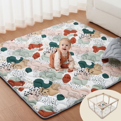 Picture of Blissful Diary Baby Play Mats for Floor, 59x59 Inch Thicker Foam Playmats for Babies and Toddlers, Soft Cushioning Baby Playpen Mat, Modern Abstract