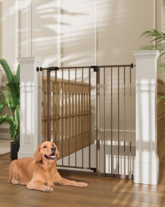 Picture of InnoTruth 36" Extra Tall Baby Gate for Doorways, 28.9-42.1" Wide Dog Gates for The House One-Hand Opening, Taller Gate for Big Dog Gates for Stairs, Hallways, Bedrooms, Easy Install Kid Gate,Brown