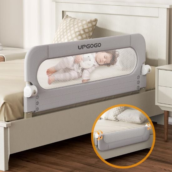 Picture of UPGOGO Folding Bed Rail for Toddlers,Baby Bed Rail Guard with Reinforced Anchor Safety System,Fit Bunk,Full Size,Queen,King,Twin(Grey,43"x23.6")