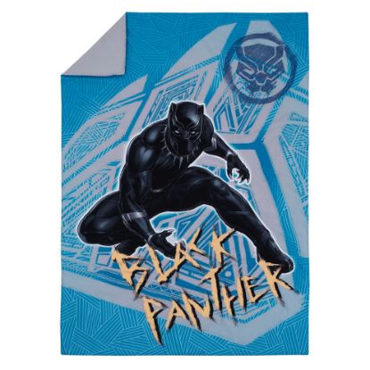 Picture of Marvel Black Panther Blue, Black, and Grey Warrior King 4 Piece Toddler Bed Set - Comforter, Fitted Bottom Sheet, Flat Top Sheet and Reversible Pillowcase