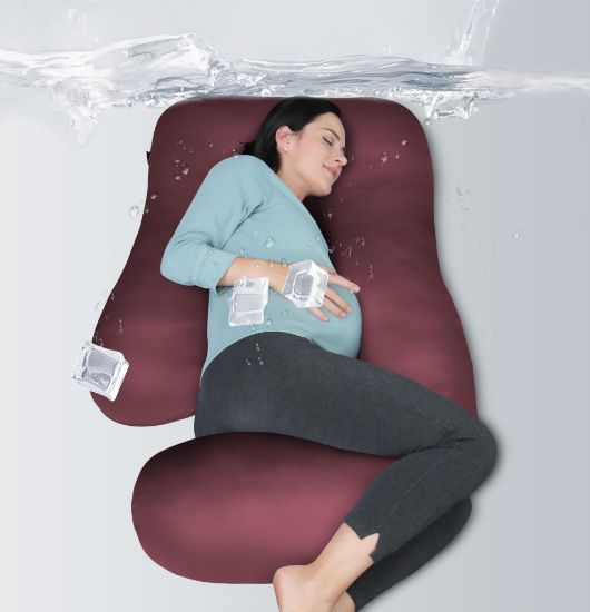 Picture of MOON PARK Pregnancy Pillows for Sleeping - U Shaped Full Body Maternity Pillow with Removable Cover - Support for Back, Legs, Belly, HIPS - 57 Inch - Burgundy - Cooling Cover