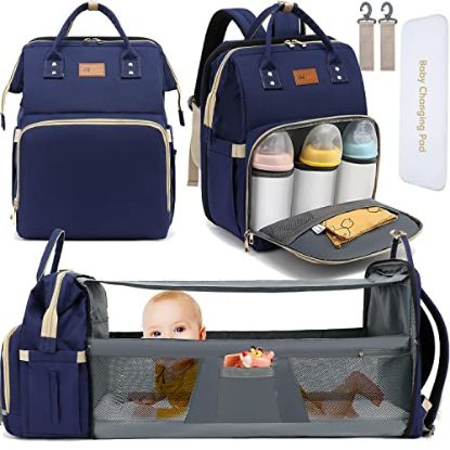 Picture of DEBUG Baby Diaper Bag Backpack with Changing Station for Boys Girl, Baby Registry Search Must Haves Shower Gifts Baby Stuff Newborn, Dad Blue Large Travel Waterproof Diapers Bag with Stroller Straps
