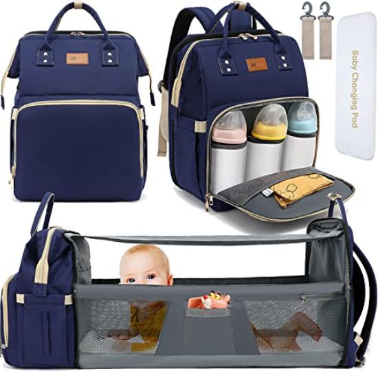 Picture of DEBUG Baby Diaper Bag Backpack with Changing Station for Boys Girl, Baby Registry Search Must Haves Shower Gifts Baby Stuff Newborn, Dad Blue Large Travel Waterproof Diapers Bag with Stroller Straps