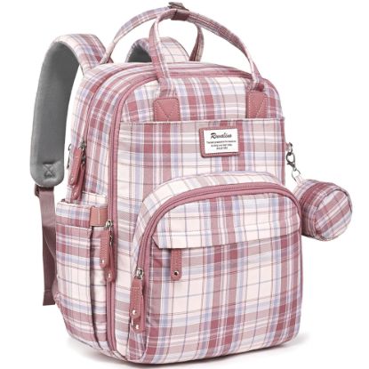 Picture of RUVALINO Diaper Bag Backpack, Multifunction Travel Pack Maternity Baby Changing Bags, Large Capacity, Waterproof, Pink Plaid