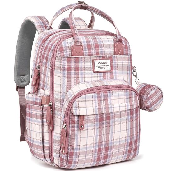 Picture of RUVALINO Diaper Bag Backpack, Multifunction Travel Pack Maternity Baby Changing Bags, Large Capacity, Waterproof, Pink Plaid